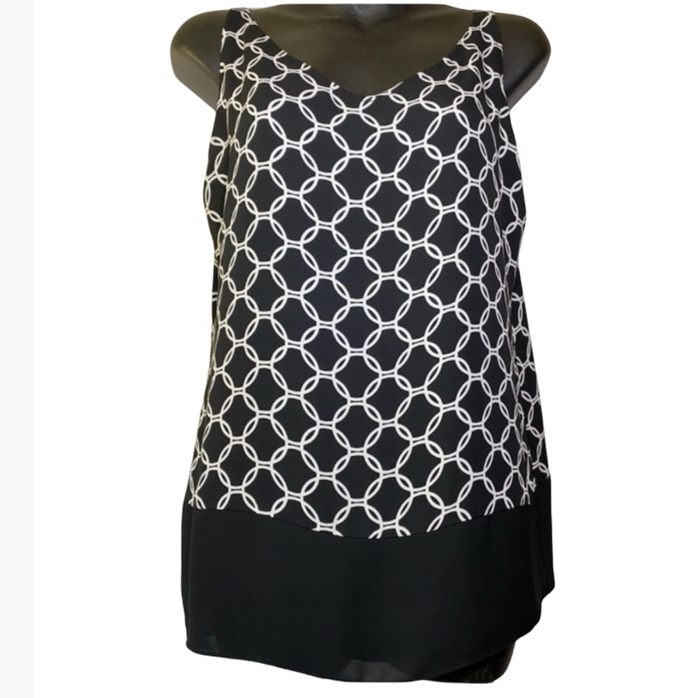Chico’s Geometric Chain Link Black White Sleeveless Tank Blouse Ladies 0